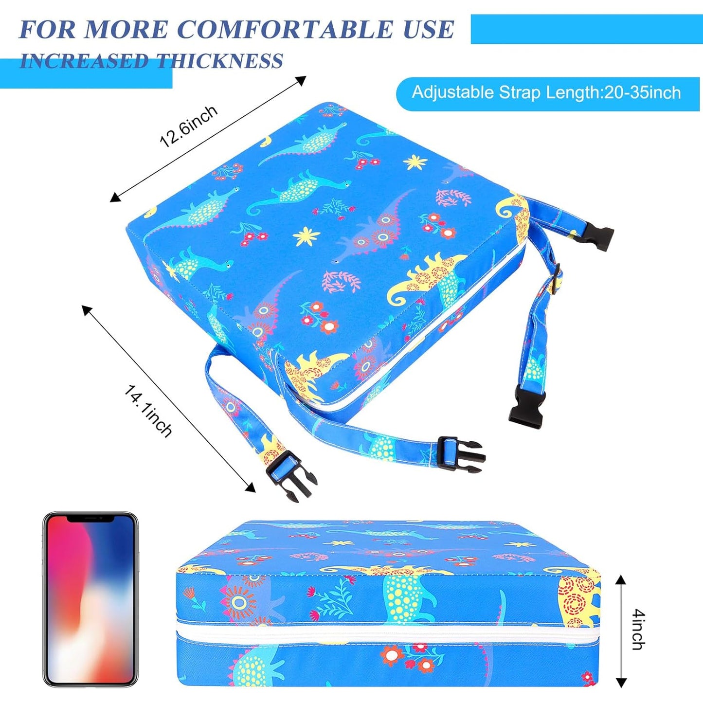 Toddler Booster Seat for Dining Table Cartoon Stronger Support Baby Kids Booster Seat for Dining Table Washable 2 Safer Straps Non-Slip Bottom Portable Increasing Cushion for Travel Home