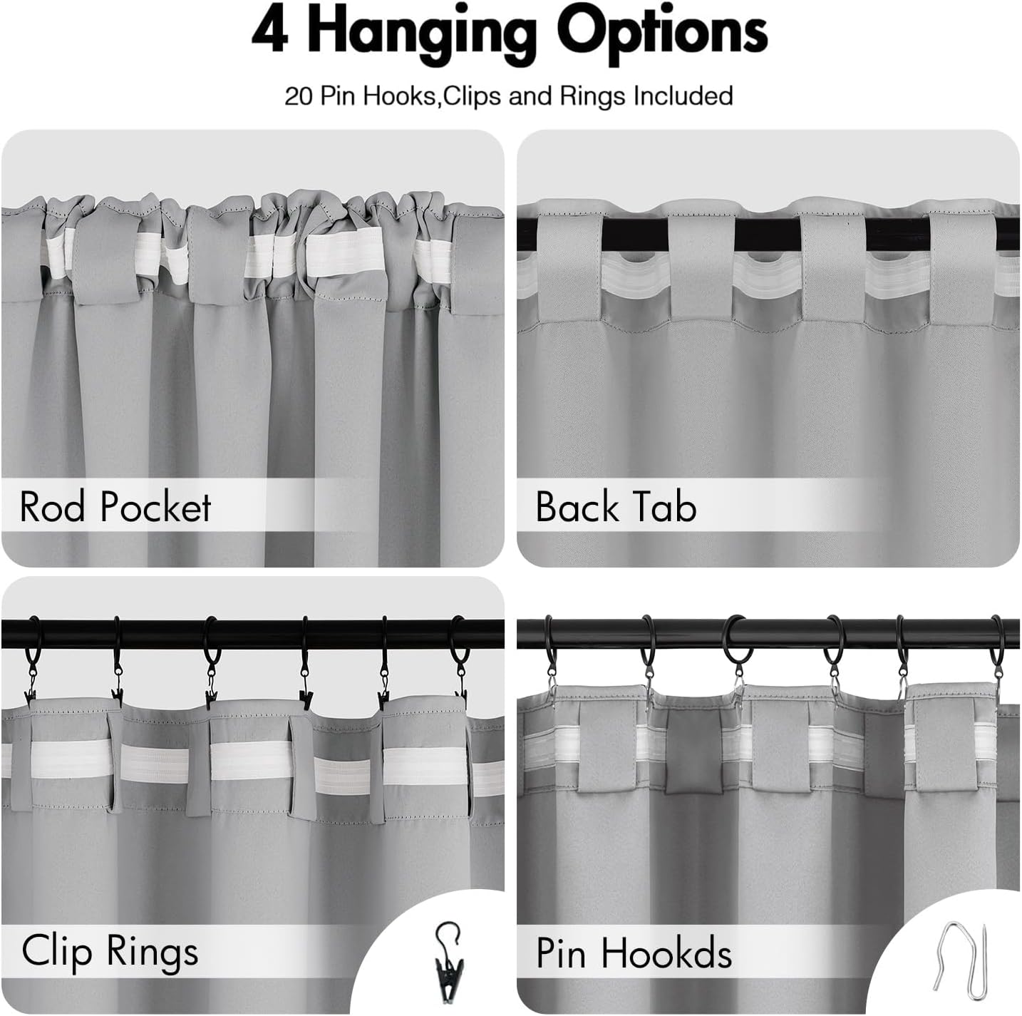 ANRODUO Back Tab Blackout Curtains for Bedroom Living Room, Rod Pocket Pinch Pleated Thermal Insulated Room Darkening Curtains 63 Inches Long 2 Panels, Light Grey, 42 x 63 Inch