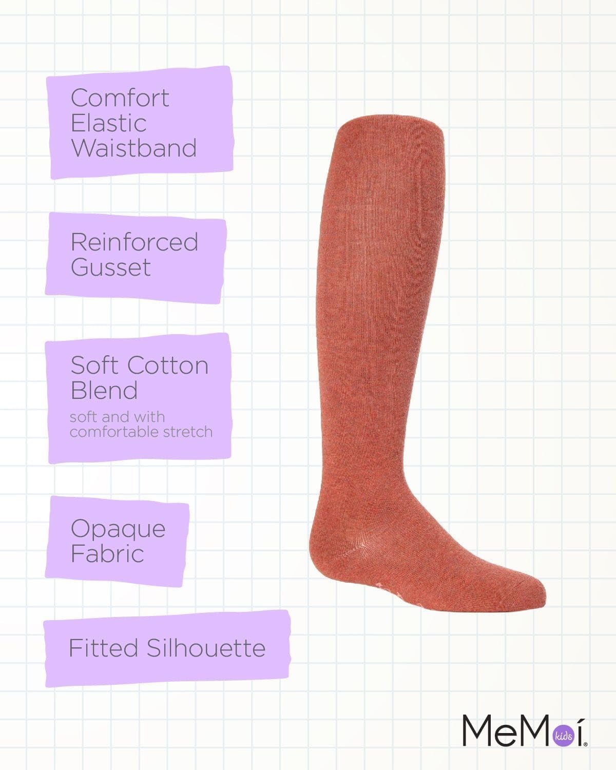 MeMoi Soft Pima Cotton Tights for Girls, Soft and Lightweight Opaque Tights for girls - Sizes 8 to 16