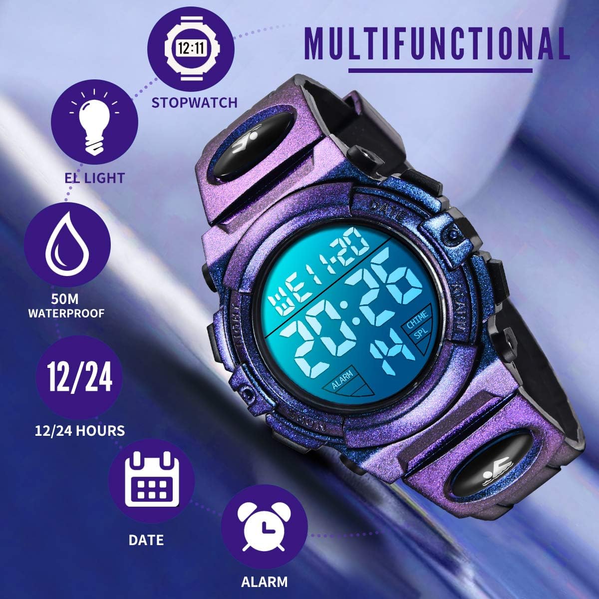 Kids Watch,Boys Watch for 3-15 Year Old Boys,Digital Sport Outdoor Multifunctional Chronograph LED 50 M Waterproof Alarm Calendar Analog Watch for Children with Silicone Band,Kids Gift