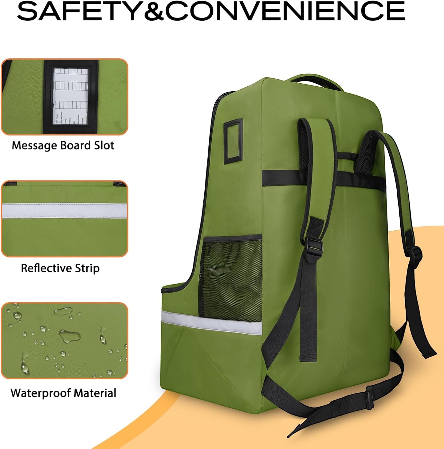 Car Seat Travel Bag for Airplane,Infant Seat Travel Bag with Shoulder Strap,Padded Car Seats Backpack with Reflective Stripes,Large Carseat Carrier Bag Travel Car Seat Cover,Green