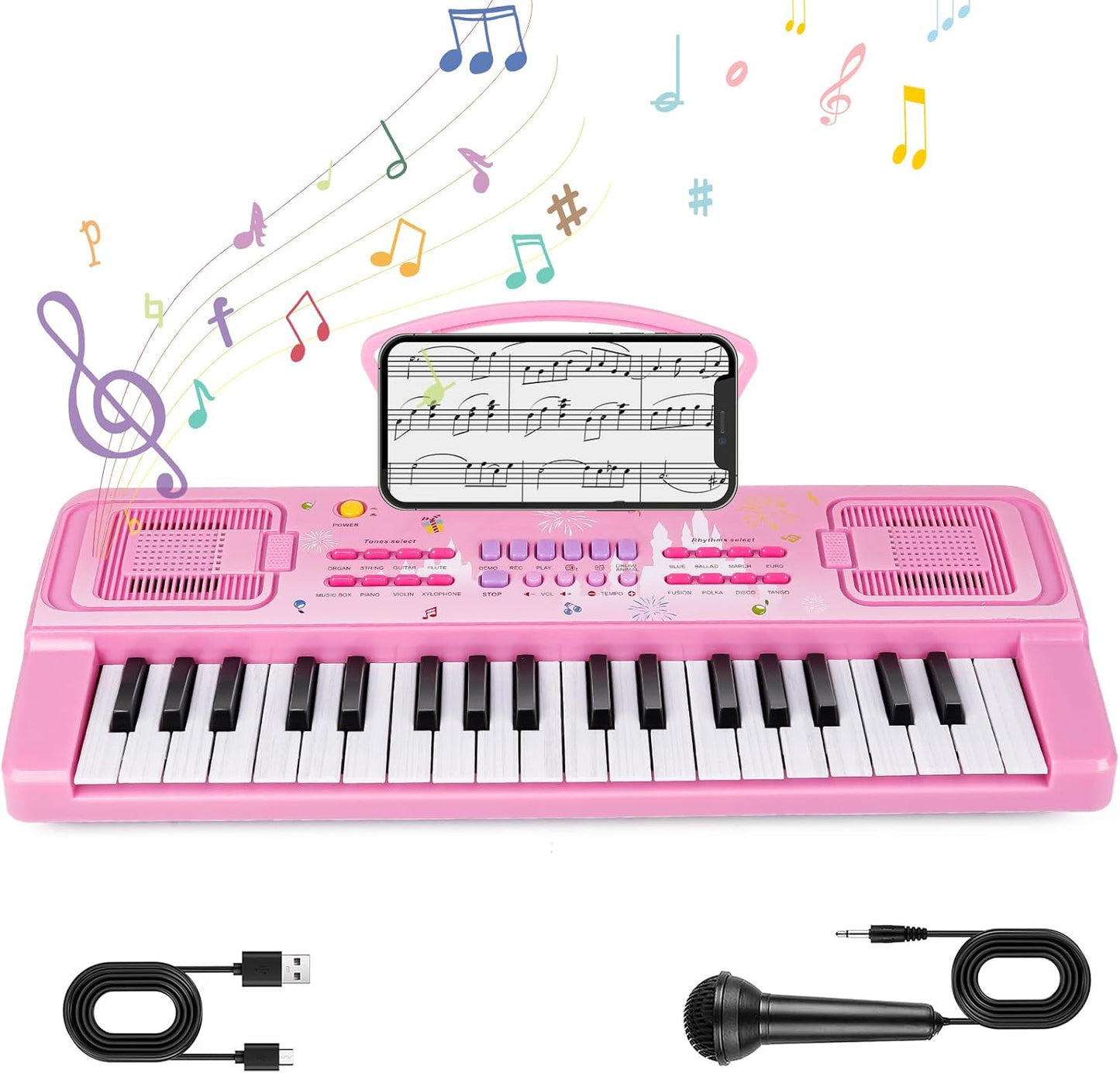 Kids Keyboard Piano, 37 Keys Keyboard Electric Digital Piano, Early Learning Educational Musical Toys Piano for Kids Toddlers Beginners with Music Stand, Microphone - Christmas Birthday Gifts, Pink