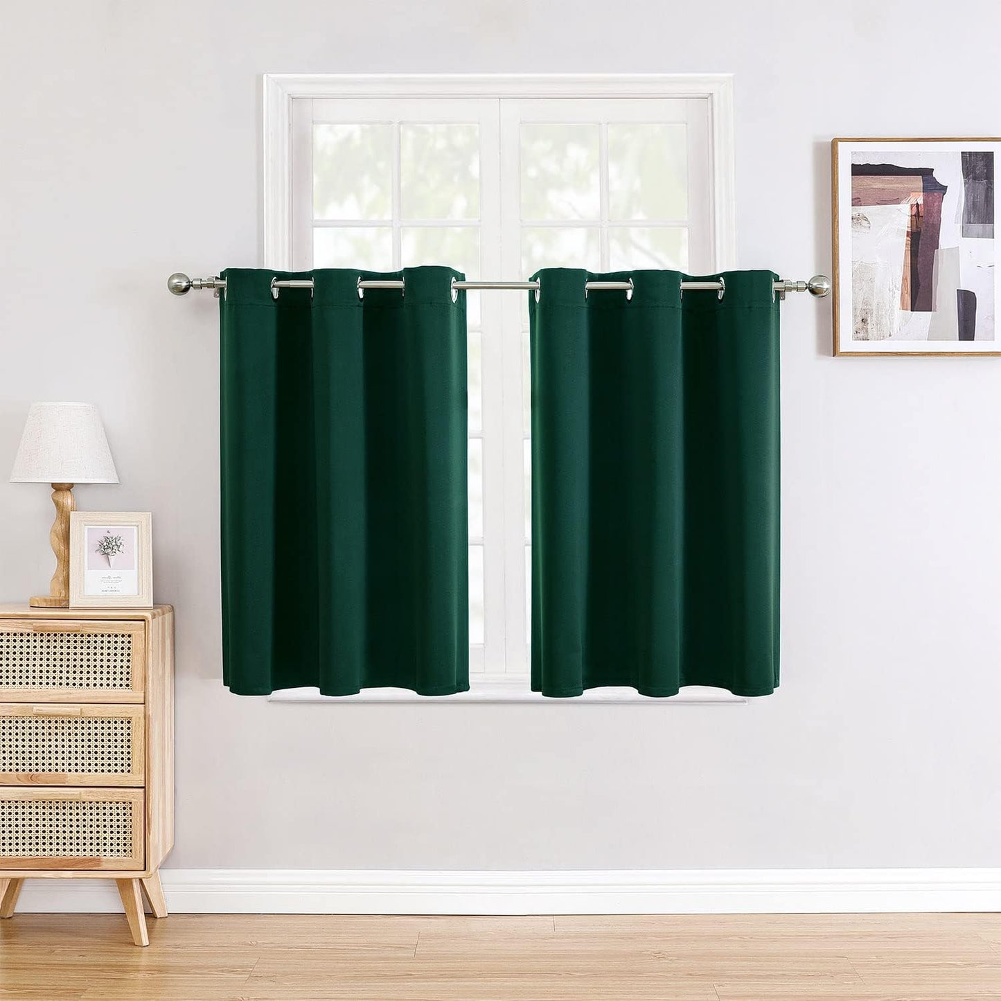 ChrisDowa Small Window Curtains for Kitchen and Bedroom - Grommet Short Thermal Insulated Room Darkening Curtains (2 Panels, Forest Green, 52 x 36 Inch)