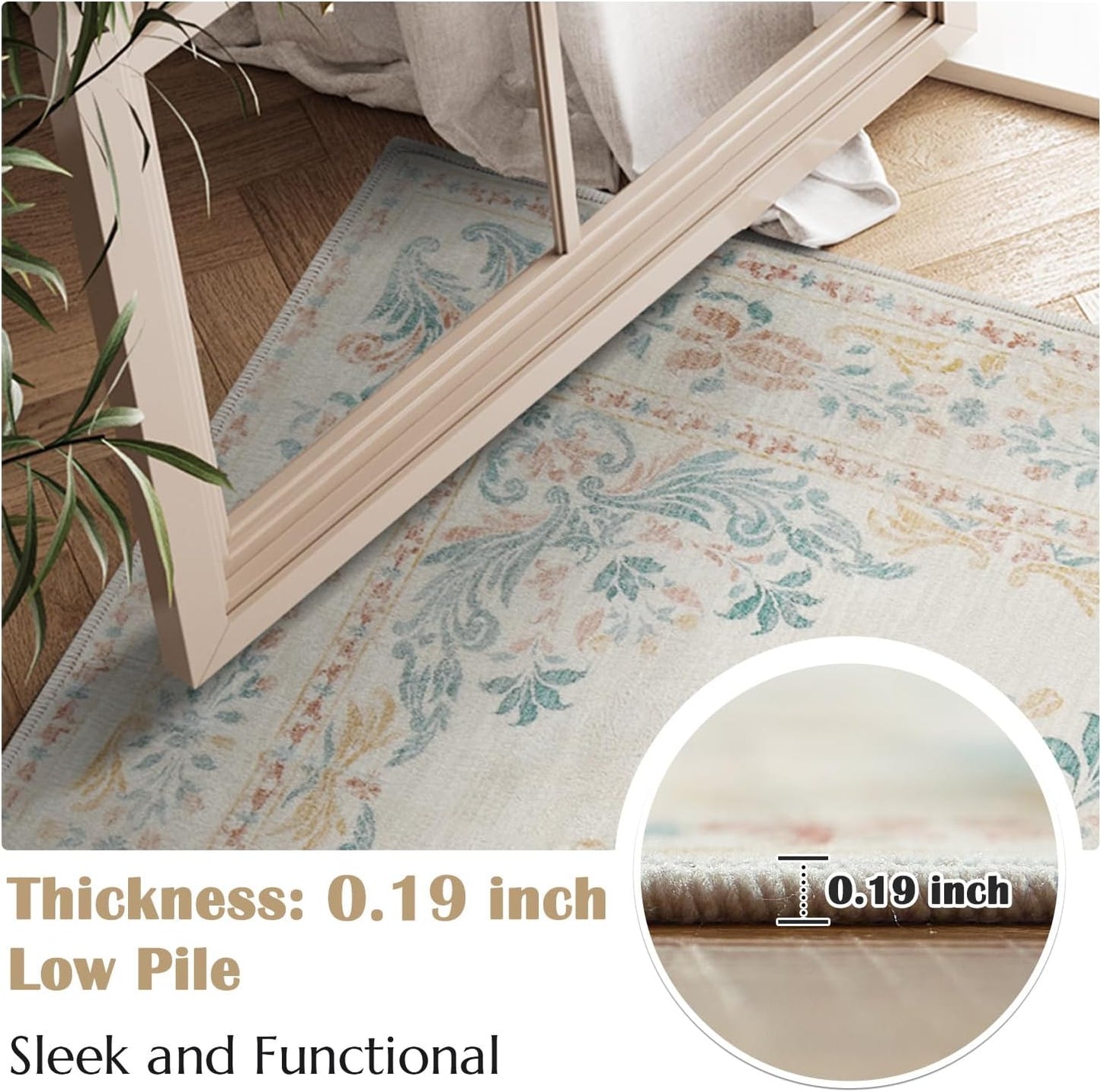 jinchan Spring Floral 2x3 Rugs for Entryway - Vintage Washable Area Rug Ultra-Thin Low Pile Soft Small Non Slip Distressed Indoor Doormat Accent for Entrance Kitchen Bedroom (2x3ft,Apricot Multi)