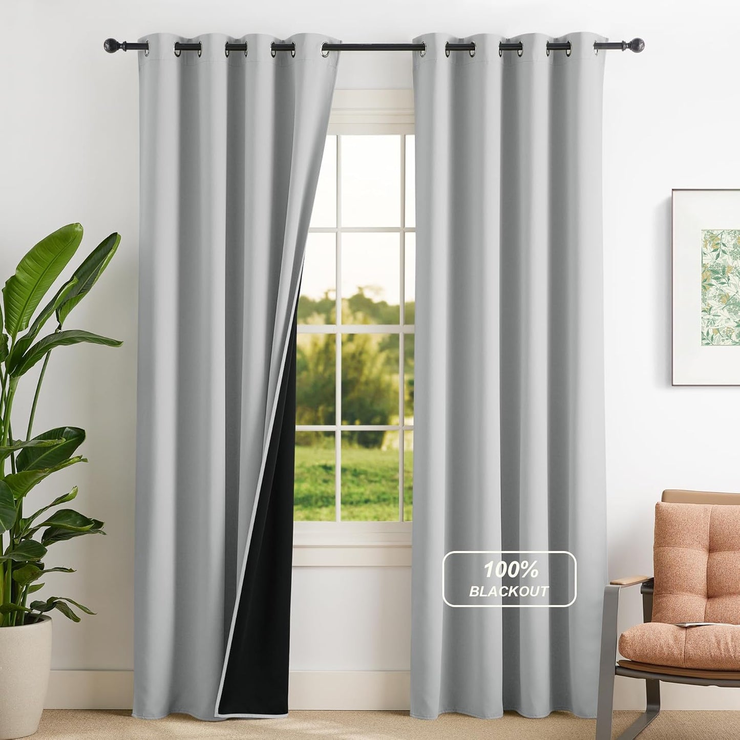 NICETOWN Plylux Blackout Curtains for Home Decor - Thermal Insulated Portable Privacy Blackout Curtains Window Treatment Drapes for Living Room Bedroom Patio Door, 1 Pair, Silver Grey, 52" W x 95" L