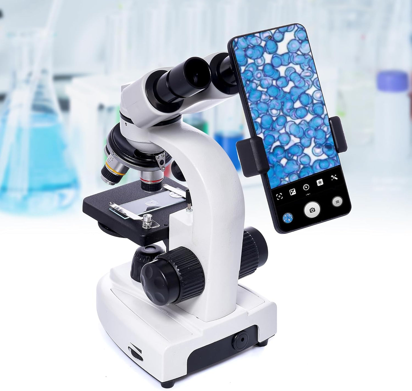 SELFIE CAT Binocular Compound Microscope 200X-5000X Magnification Microscope for Adults & Kids & Students, Binocular Laboratory Microscope with Wide Field, Microscopes Eyepieces Kit for School & Home