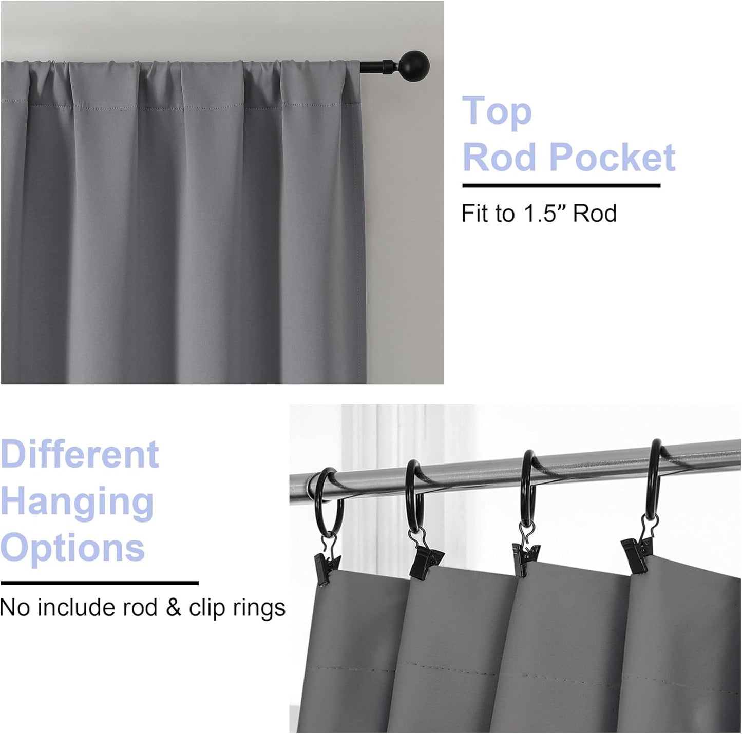 Simplebrand Ava Light Grey Blackout Curtains for Bedroom 72 Inch Length 2 Panels, Privacy Thermal Insulated Rod Pocket Door Window Curtains for Patio French Door Front Door, W40 x L72 Inch, Light Grey