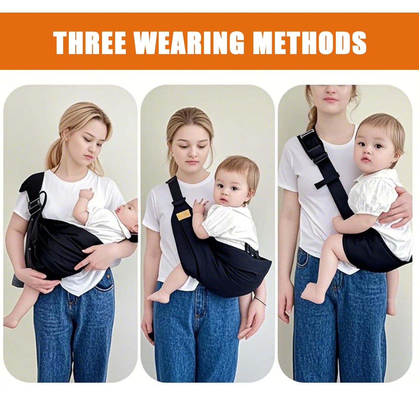 Baby Sling Carrier Toddler Carrier One Shoulder Adjustable Shoulder Strap Labor-Saving Baby Sling 10-45lbs(Black,Cloth)