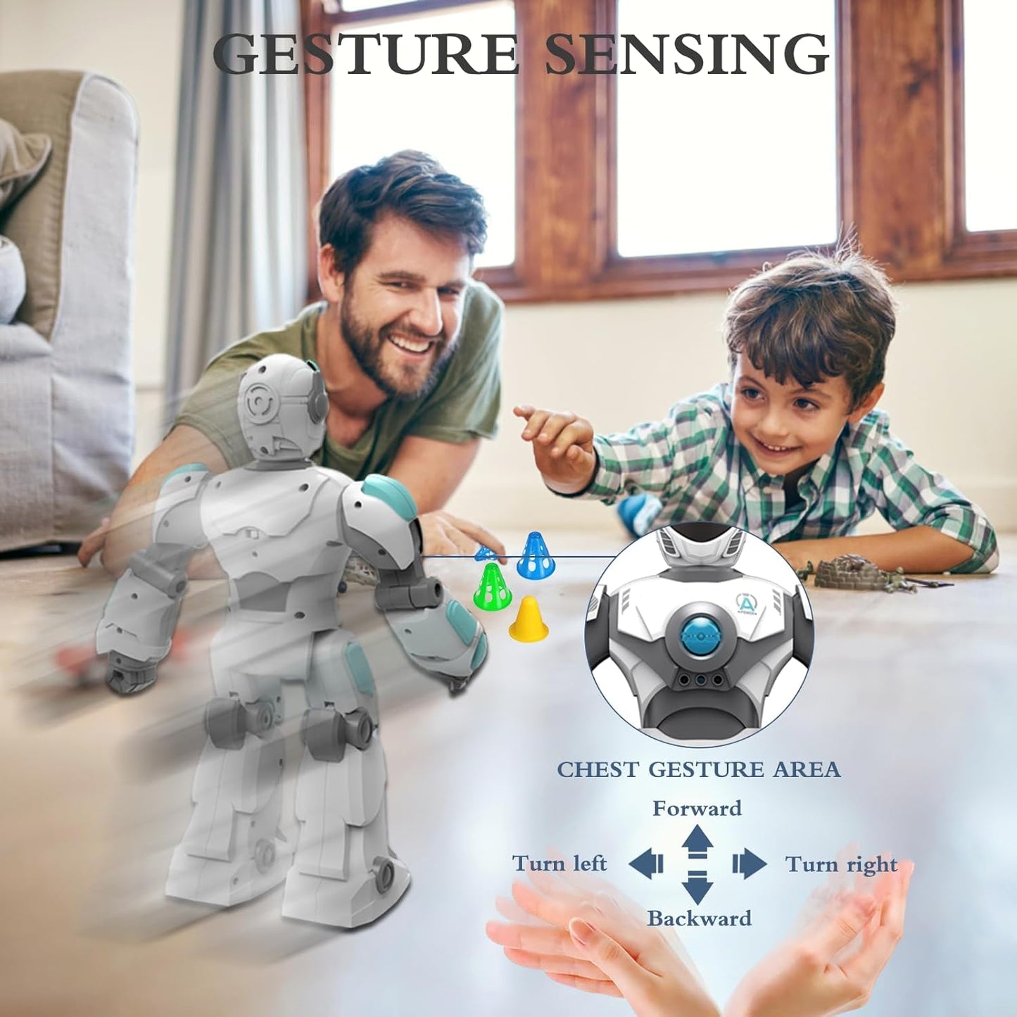 Robot Toys for Kids 6-8 with 10 Sports Cones, Smart Remote Control Robot can Auto-Demo Dance Music Story Poem, Kids Toys for Boys Age 6 7 8 Year Old Boys Gifts (White)