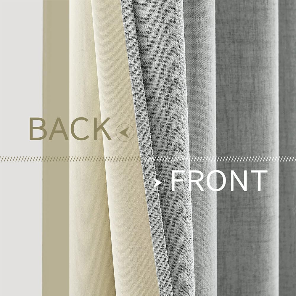 MIULEE 100% Blackout Linen Curtains for Bedroom Thermal Insulated Glacier Gray Grommet Room Darkening Curtains & Drapes for Living Room Nursery 52 x 84 Inch (2 Panels)