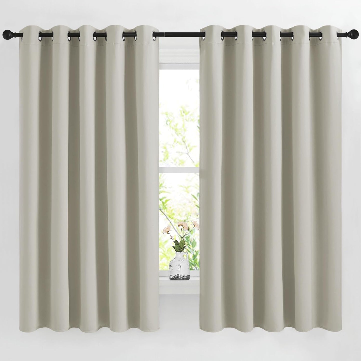 NICETOWN Natural Room Darkening Bedroom Curtain, Window Treatment Thermal Insulated Solid Grommet Voice Reducing Drapes for Kids Room/Living Room, Set of 2, W66 x L66