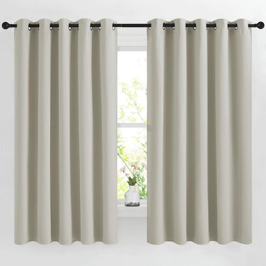 NICETOWN Natural Room Darkening Bedroom Curtain, Window Treatment Thermal Insulated Solid Grommet Voice Reducing Drapes for Kids Room/Living Room, Set of 2, W66 x L66