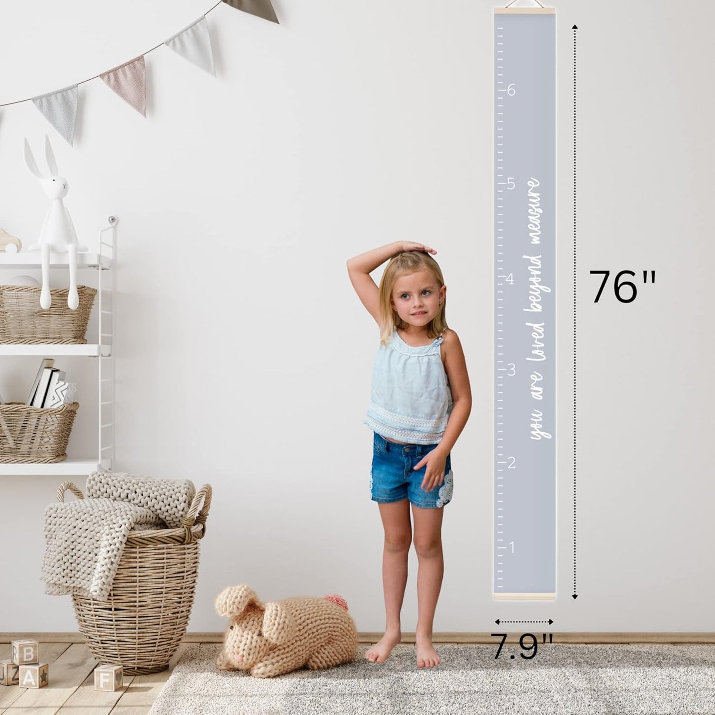 Morxy Canvas Growth Chart for Kids - Unisex Kids Room Wall Decor - Measuring Height Chart- Wall Tape with Height Chart for Kids (Canvas, Loved Beyond Measure- Gray)