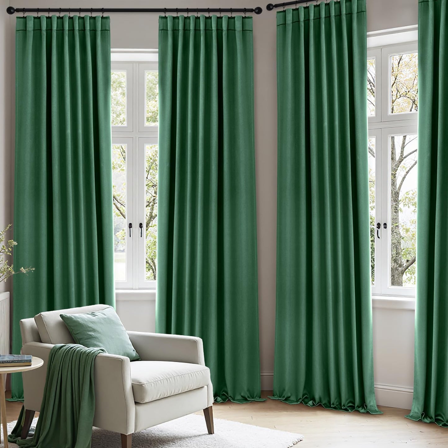ANRODUO Back Tab Blackout Curtains for Bedroom Living Room, Rod Pocket Pinch Pleated Thermal Insulated Room Darkening Curtains 96 Inches Long 2 Panels, Hunter Green, 42 x 96 Inch