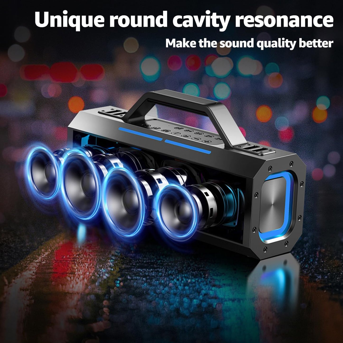 Portable Bluetooth Speakers, 60W Peak Wireless Outdoor Speaker with Subwoofer, Deep Bass, 3 Lighting Mode, 100dB Loud Party Speakers for Camping, Beach, Garage