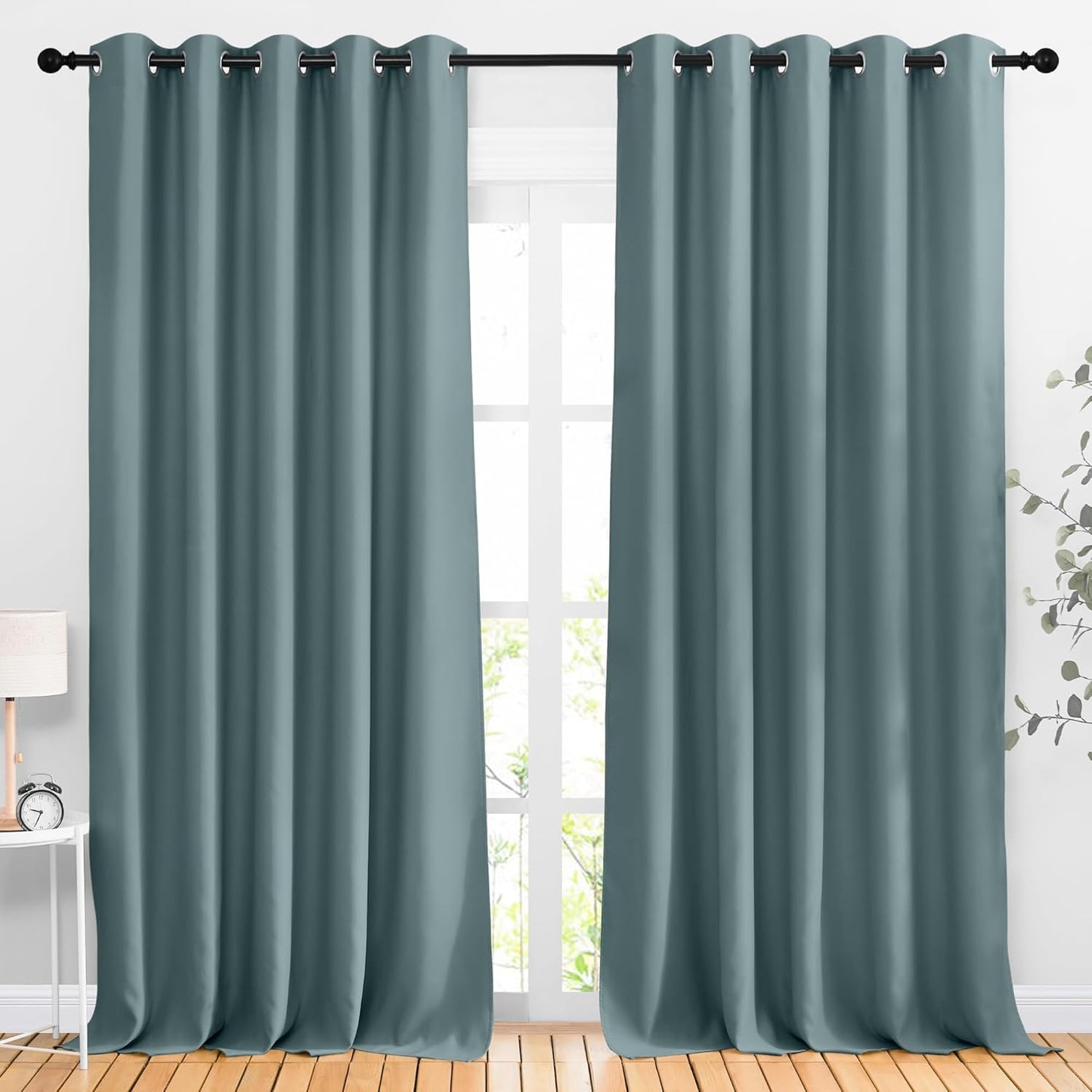 NICETOWN Room Darkening 118 inch Long Curtains, Grommet Thermal Drapes Weighted Room Divider Wide Window Treatments for Living Room, W66 x L118, Greyish Blue, 2 Panels
