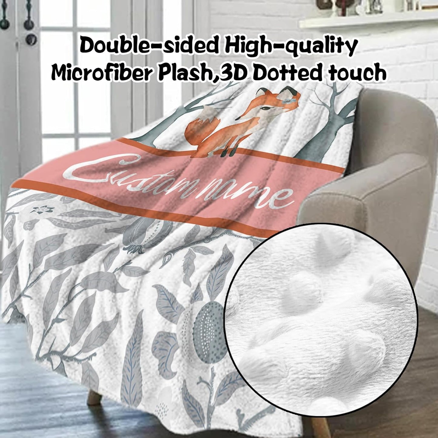 Custom Nursery Crib Bedding Set: Personalized Name 4 Piece Fox Pattern Baby Crib Sets for Girls - Toddler Double Layer Blanket Set, Comfortable Crib Bed Sheets for Baby Toddlers