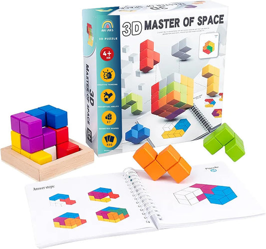 ARI MES - 3D Soma Cube Puzzle Game - Montessori Brain Teaser for Kids & Adults, Strategic Wooden Block Puzzle, Educational Mind Challenge for Ages 4+