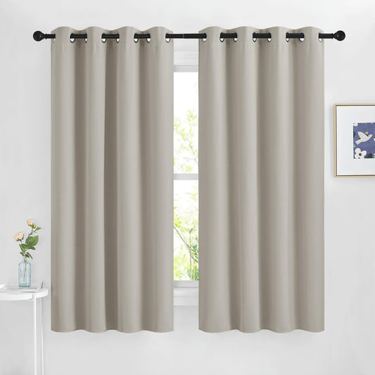 NICETOWN Room Darkening Bedroom Curtains 63 inches Long, Window Treatment Thermal Insulated Solid Grommet Voice Reducing Drapes for Kids Room, Natural, Set of 2, W46 x L63
