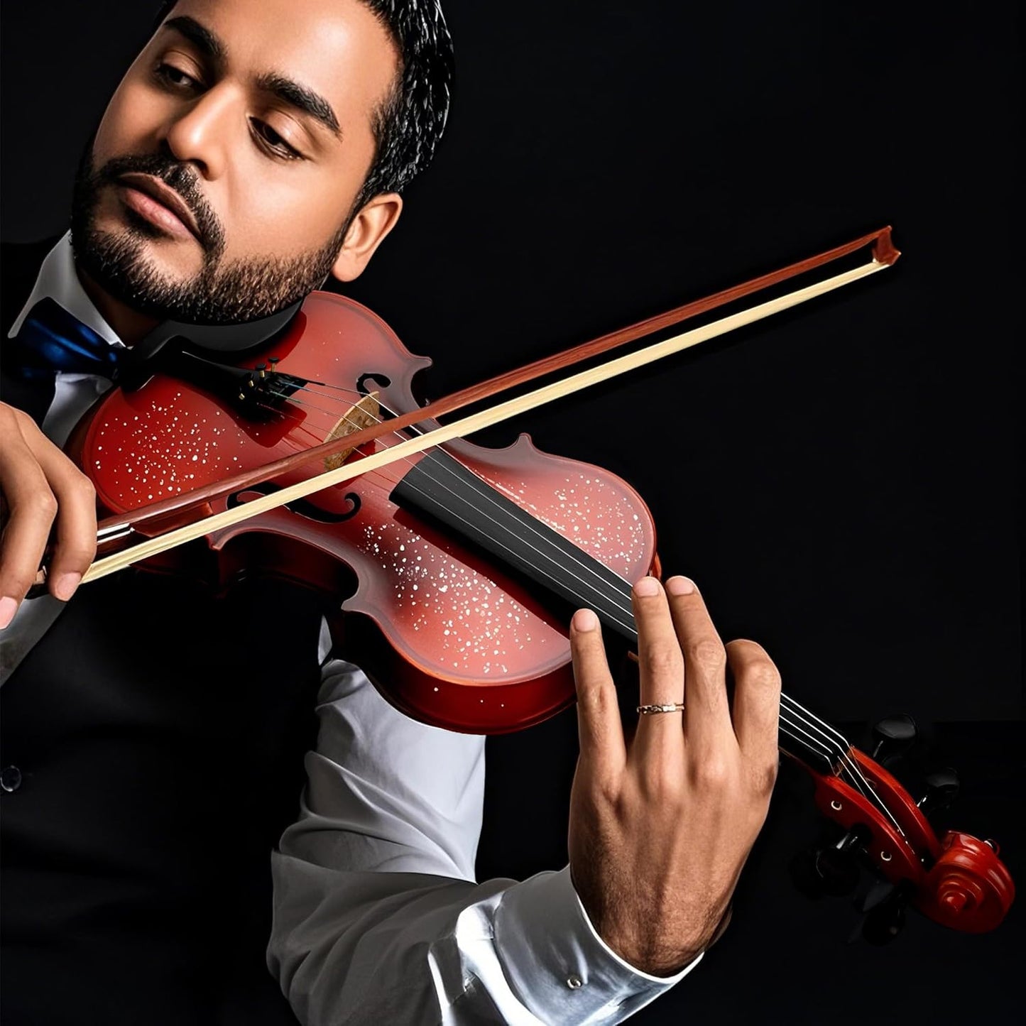 Poseidon Violin for Beginner, Full Size Violin Set for Student Spruce Acoustic Violin Fiddle with Case, Bow, Rosin, Horse Bridge, Extra 4/4 Strings Full Set, Shoulder Rest, Tuner - Christmas Red