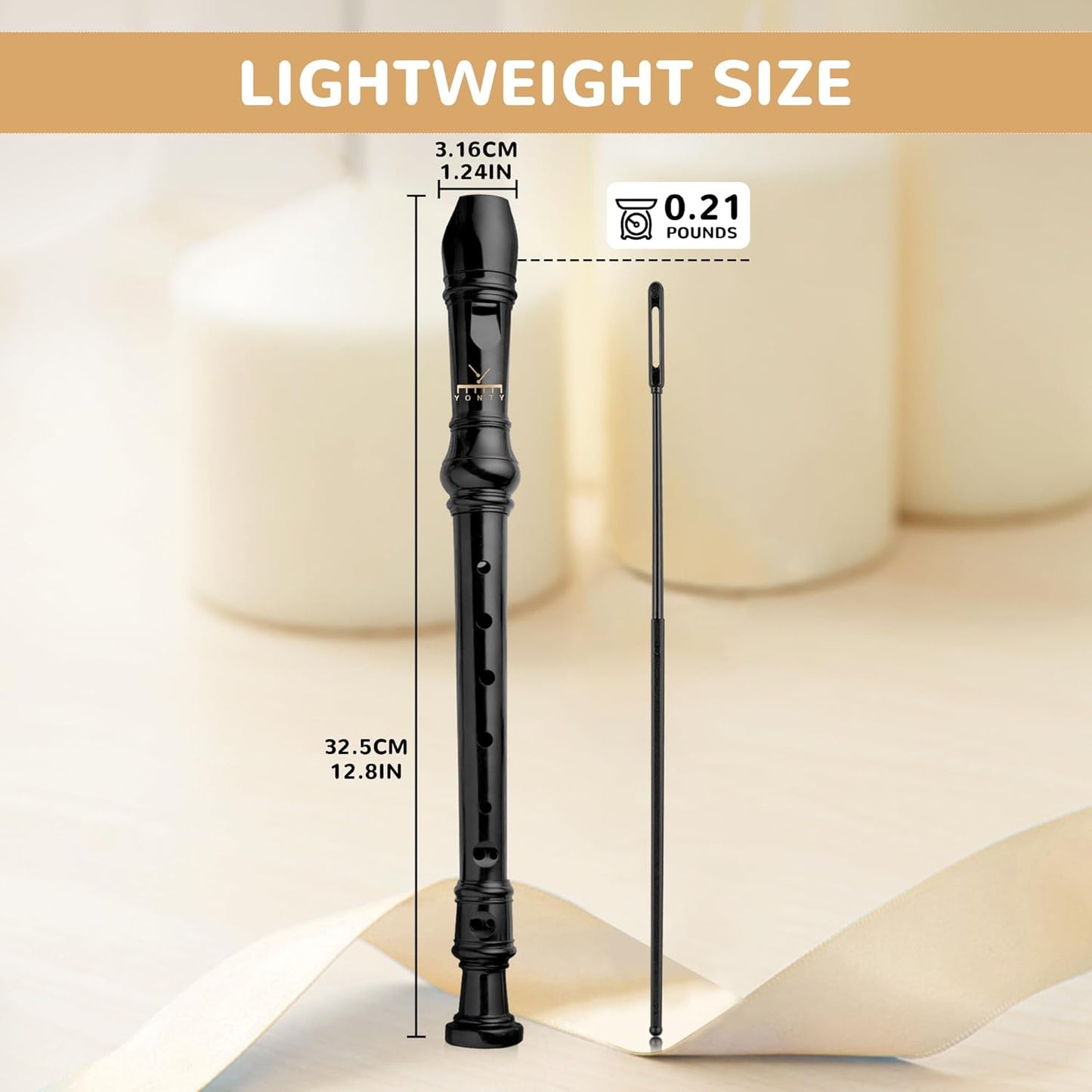 Soprano Recorder 8-Hole Instrument for Kids Beginners, German Style C Key Kids Flute with Cleaning Rod & Case Bag for School Education Home Entertainment - Black
