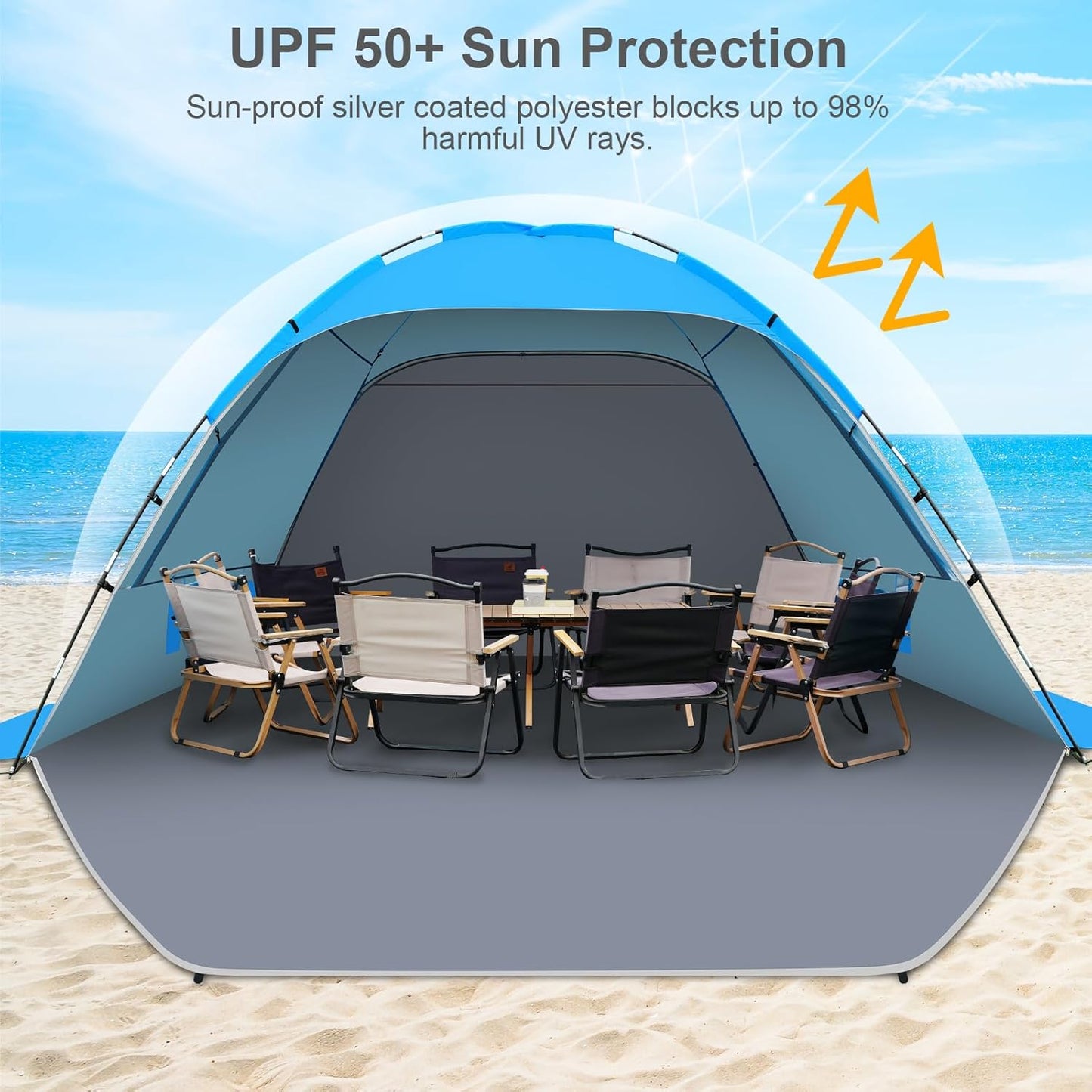 Gorich Beach Tent Sun Shelter for 3/4-5/6-7/8-10 Person with UPF 50＋ UV Protection, Lightweight & Easy Setup Beach Shade Canopy, Portable Beach Shade Tent Beach Cabana