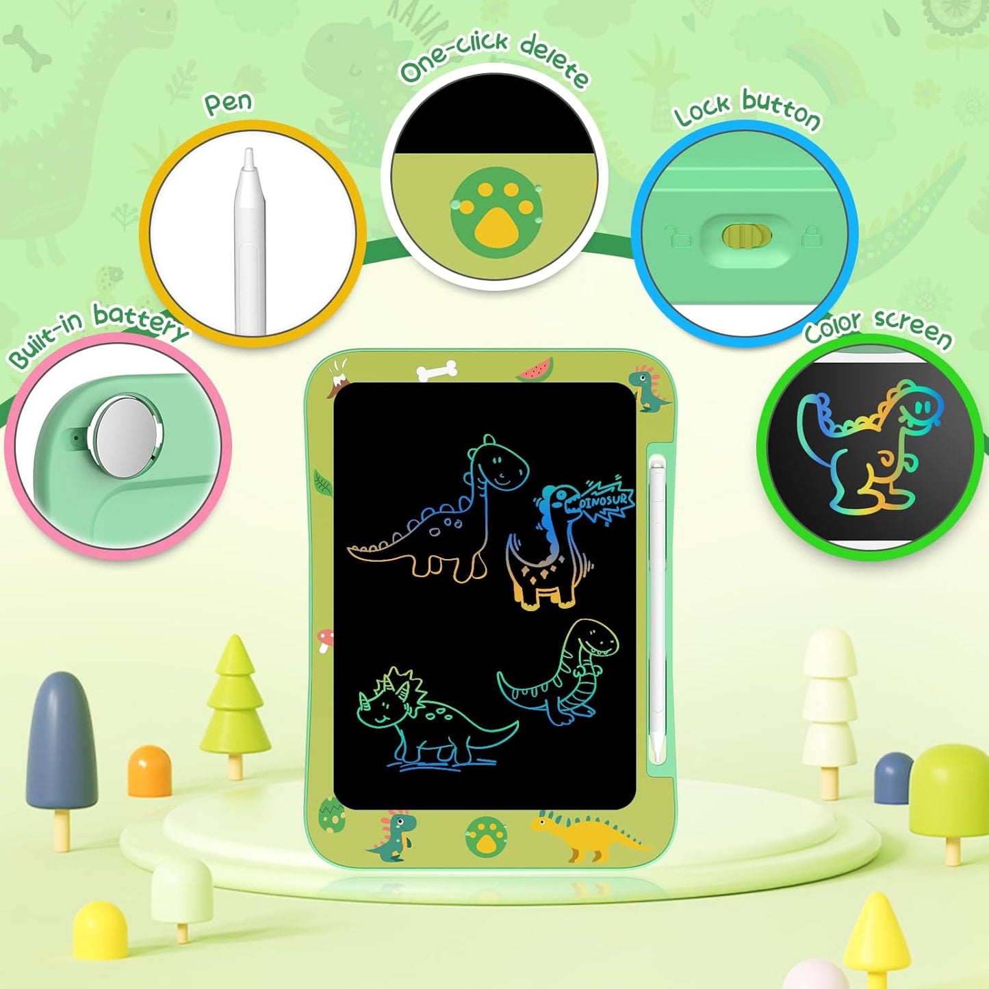 LCD Writing Tablet for Kids, Colorful Screen Drawing Board for 3-7 Year Old Boys & Girls - Educational Toys for Birthday & Christmas (Dinosaur)