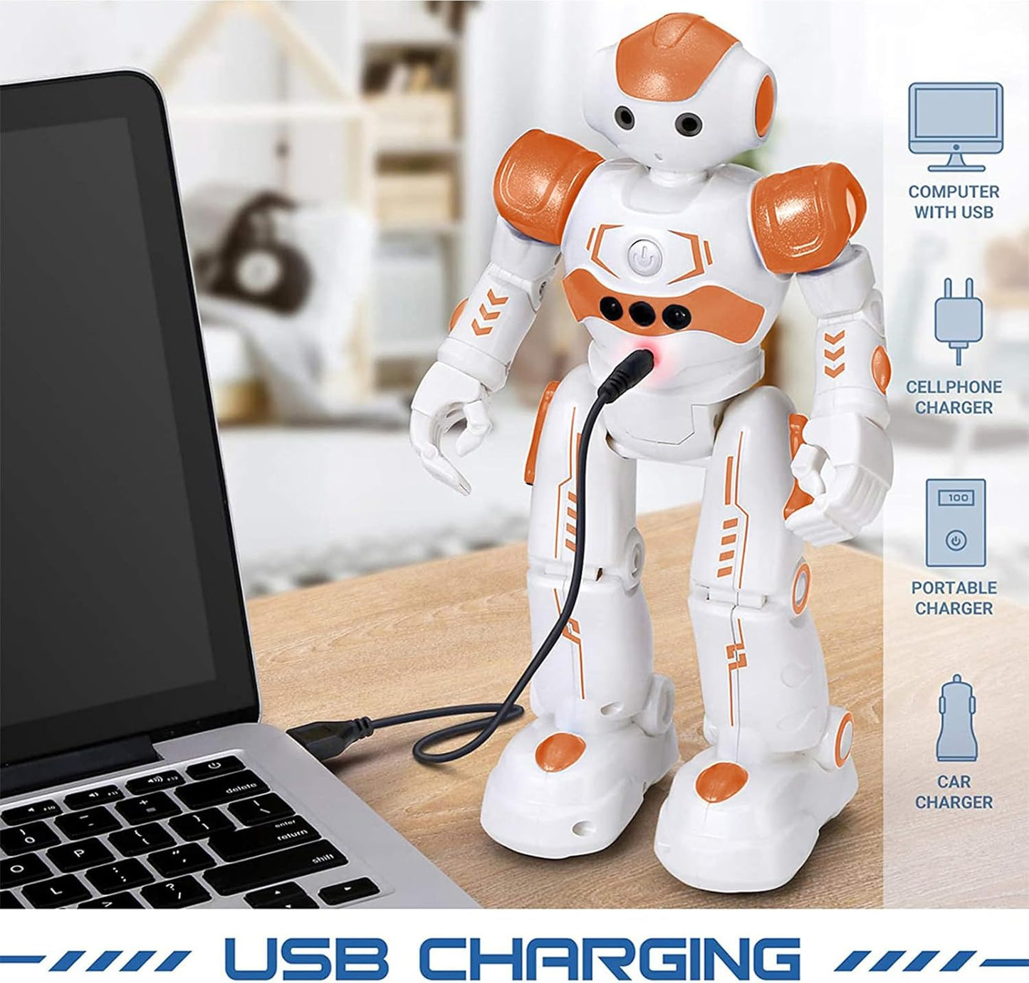 KingsDragon RC Robot Toys for Kids, Gesture & Sensing Programmable Remote Control Smart Robot for Age 3 4 5 6 7 8 Year Old Boys Girls Birthday Gift Present,Orange