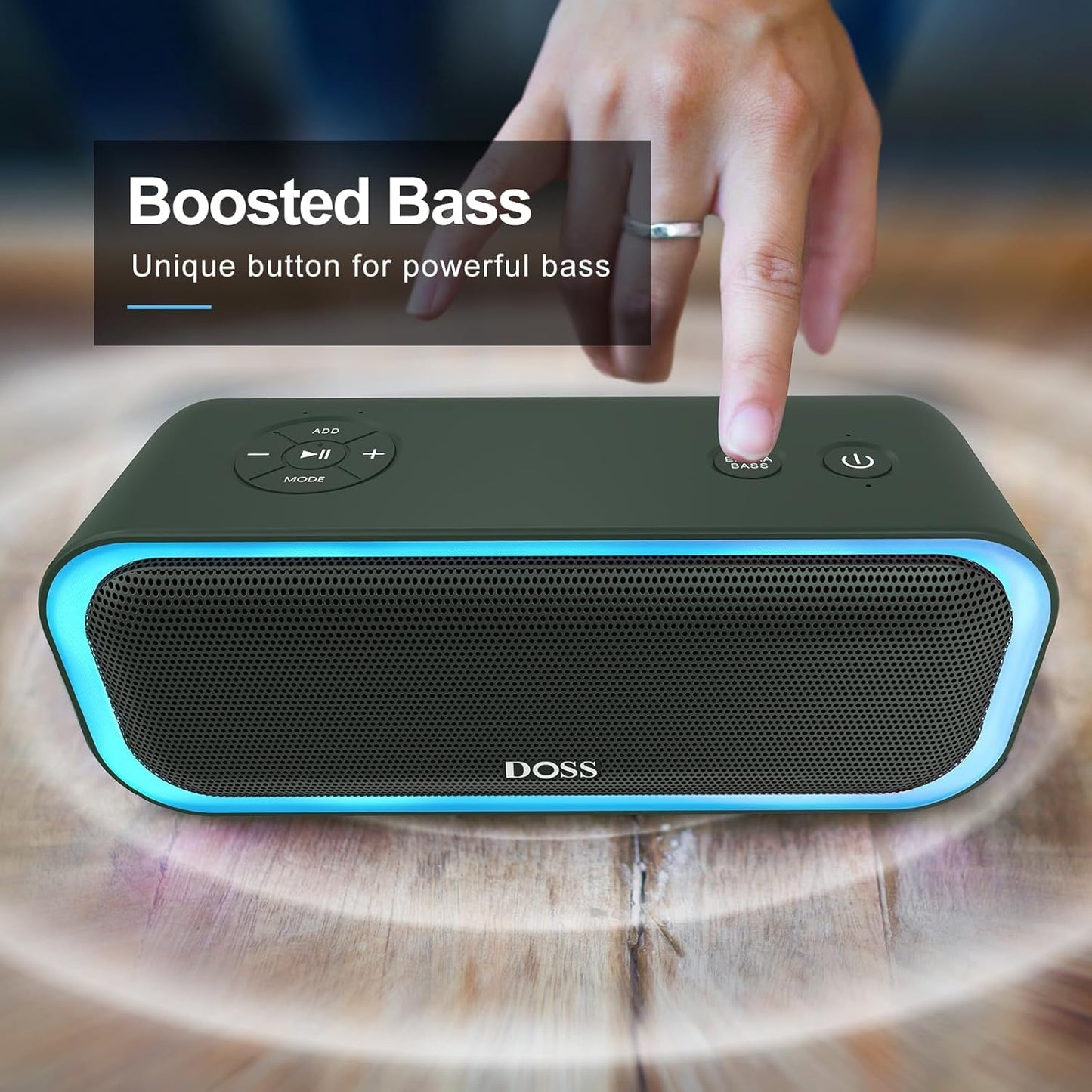 DOSS SoundBox Pro Bluetooth Speaker with 20W Stereo Sound, Active Extra Bass, IPX6 Waterproof, TWS Pairing, Multi-Colors Lights, 20H Playtime, Portable for Outdoor-Cypress Green