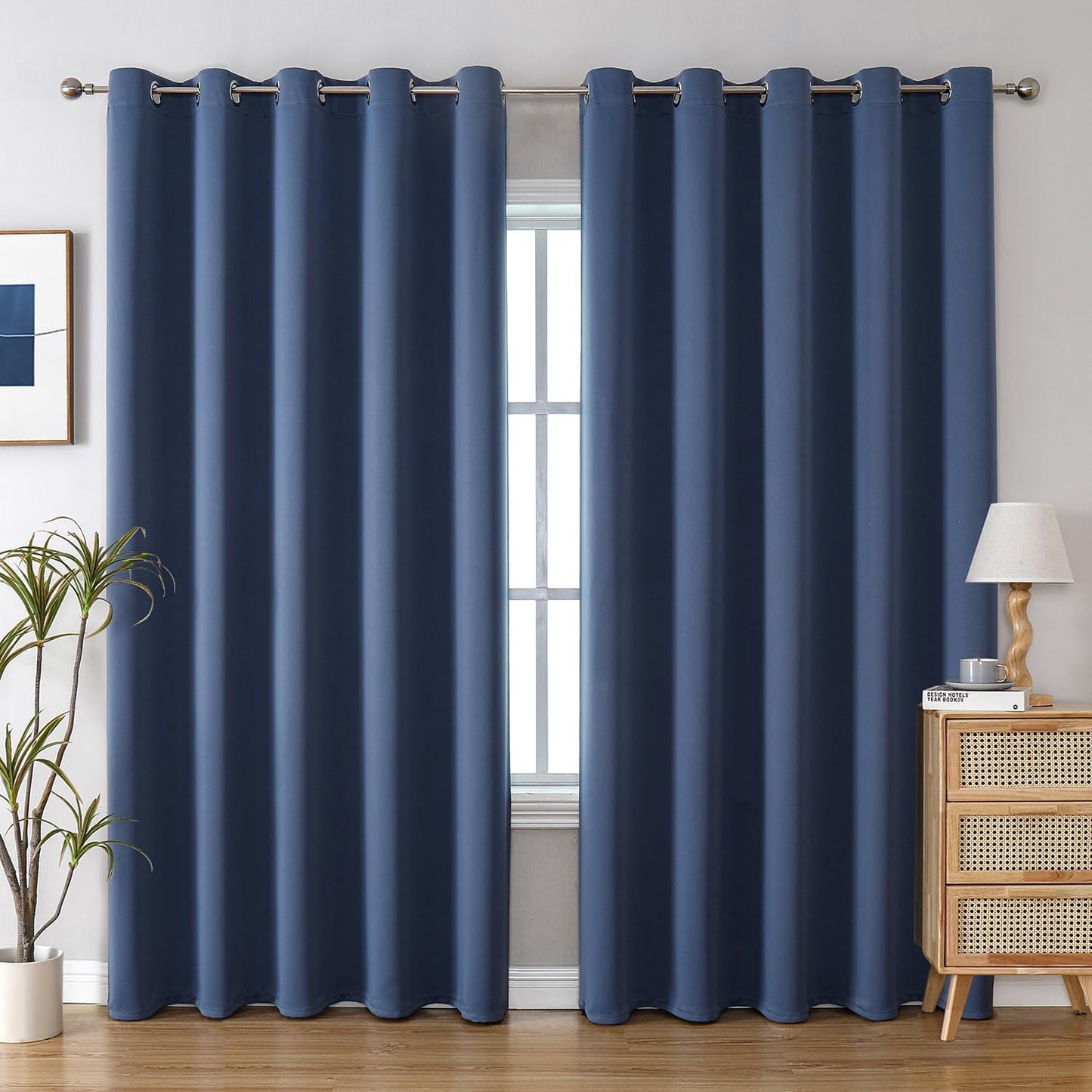 ChrisDowa Blackout Curtains 70 inches Wide for Bedroom - 2 Panels Set Extra Wide Grommet Thermal Insulated Room Darkening Curtains for Living Room (Stone Blue, 70 x 84 Inch)