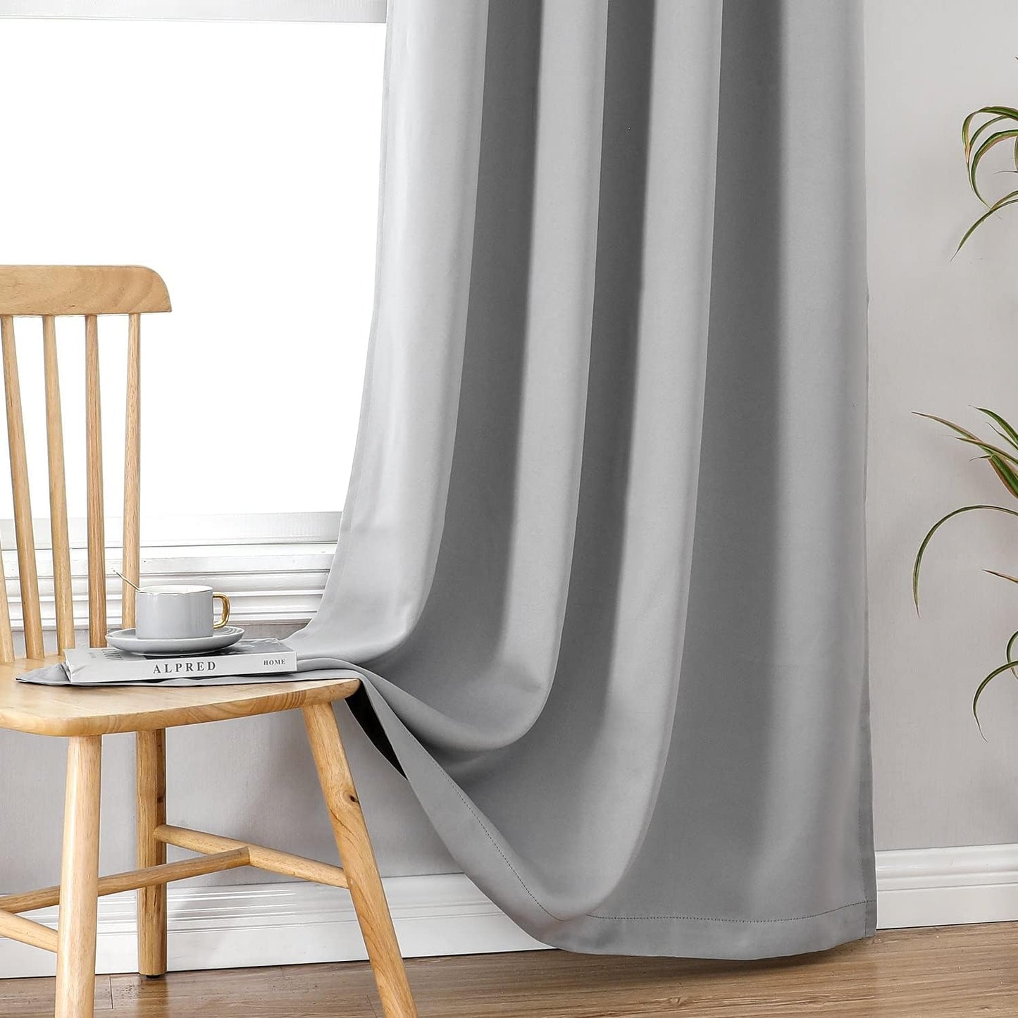 ChrisDowa 100% Blackout Curtains for Bedroom with Black Liner, 2 Thick Layers Total Blackout Thermal Insulated Grommet Small Window Curtains 45 Inch Length 2 Panels Set (Light Grey, 52 x 45 Inch)
