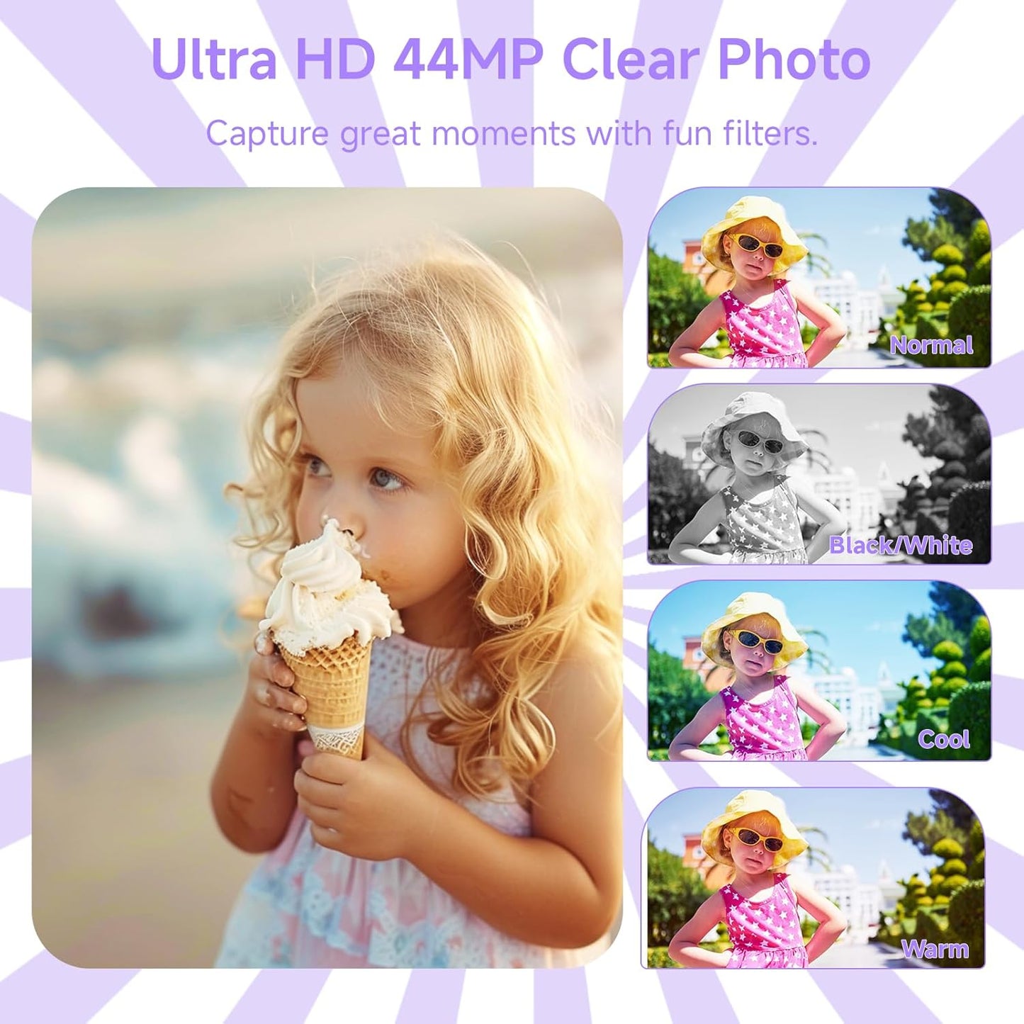 Digital Camera for Teens, FHD 4K 44MP Digital Camera Purple with 64GB SD Card 16X Digital Zoom, Cameras for Photography Compact Point and Shoot Camera for Teen Boys Girls Kids Camera Digital Purple
