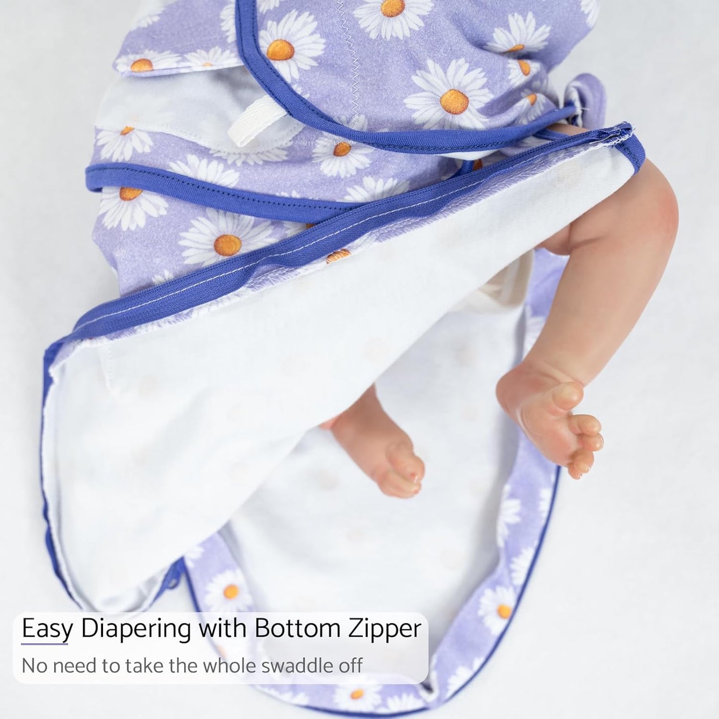 LollyBanks Baby Swaddles 100% Organic Cotton, 0-3 Months Baby Girl Swaddles with Easy Change Zipper, Swaddle Sack for Newborn Girls (Daisy Print)