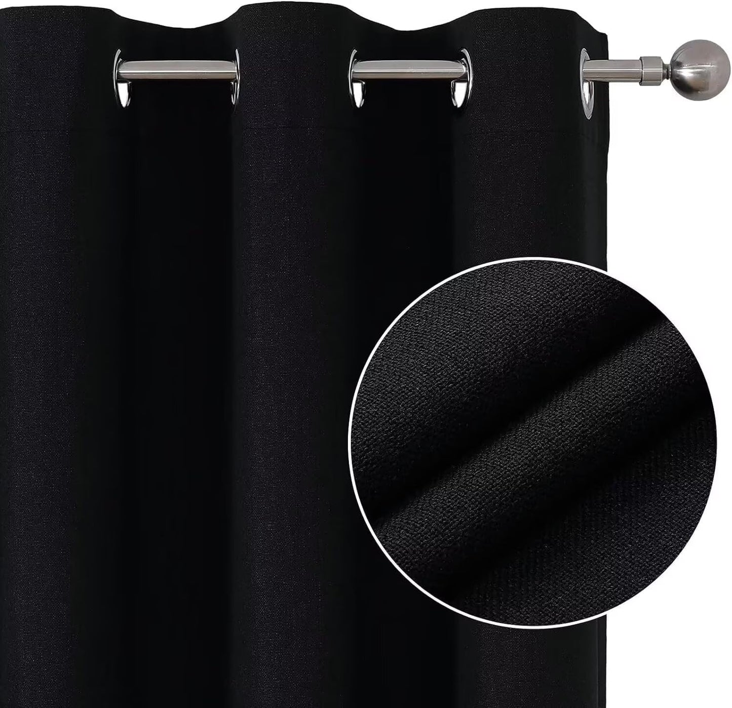 Joydeco Blackout Curtains 108 Inches Long, Extra Long Curtains 108 Inch Length 1 Panel for Bedroom, Thermal Insulated Linen Black Out Curtains with Grommets(100x108, Black)