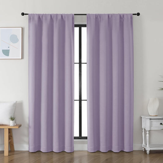 Simplebrand Ava Lilac Blackout Curtains for Bedroom 72 Inch Length 2 Panels Set, Privacy Thermal Insulated Rod Pocket Door Window Curtains for Patio French Door Front Door, W40 x L72 Inch, Lilac