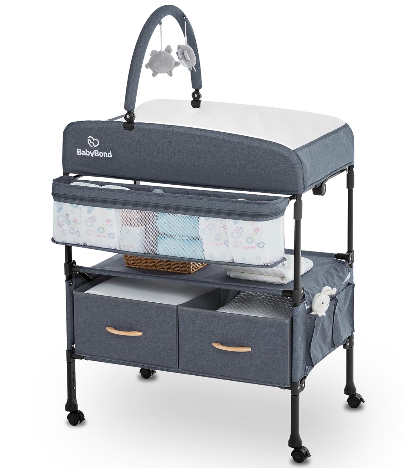 BabyBond Portable Baby Changing Table with 2 Storage Baskets, Foldable Diaper Changing Table Dresser Waterproof Height Adjustable Changing Station for Infant and Newborn(Grey)