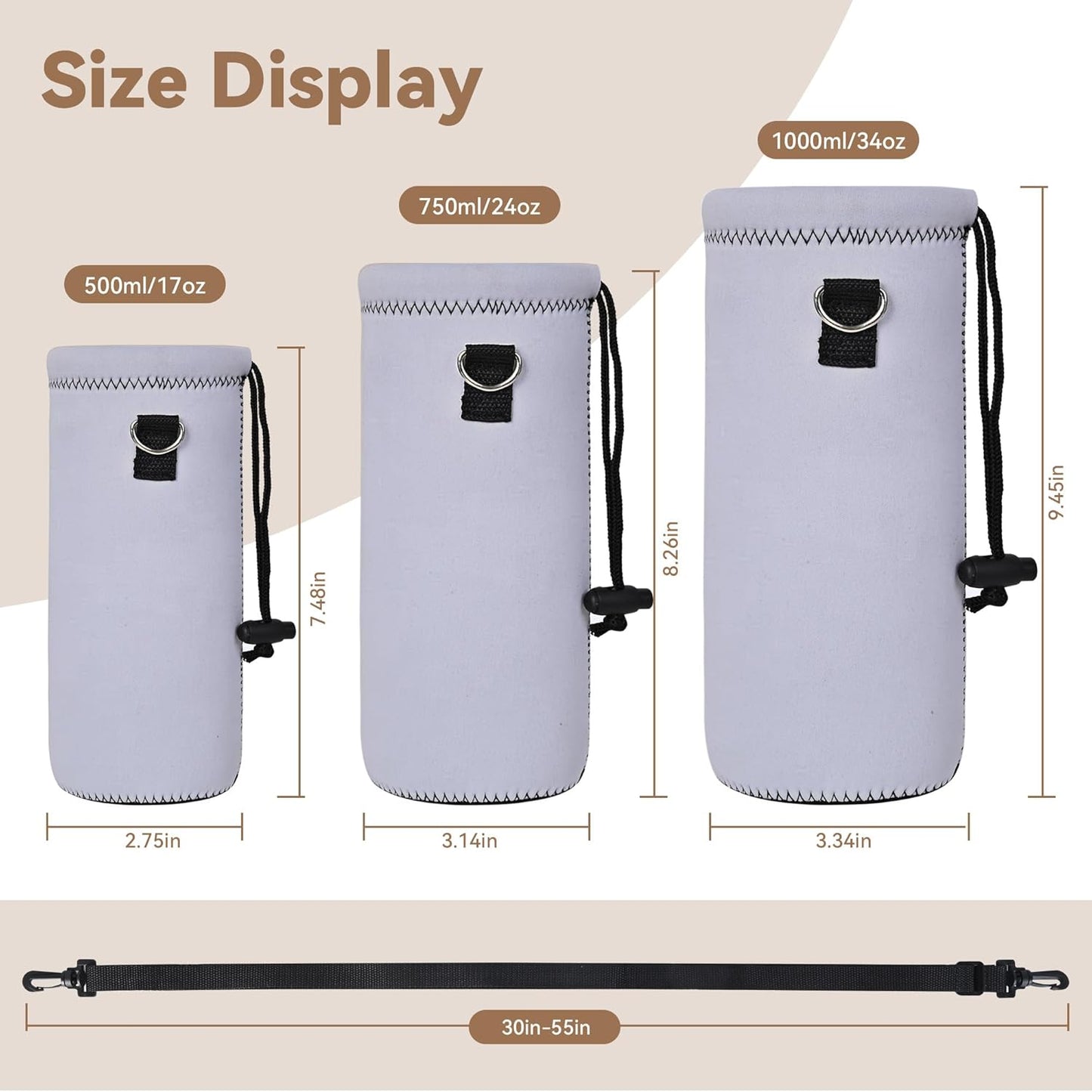 AUPET Water Bottle Sling Bag Carrier Crossbody Sleeve,Insulated Neoprene Bottle Case Holder Pouch Cover 500ML/17oz with Shoulder Strap for Walking Women Men