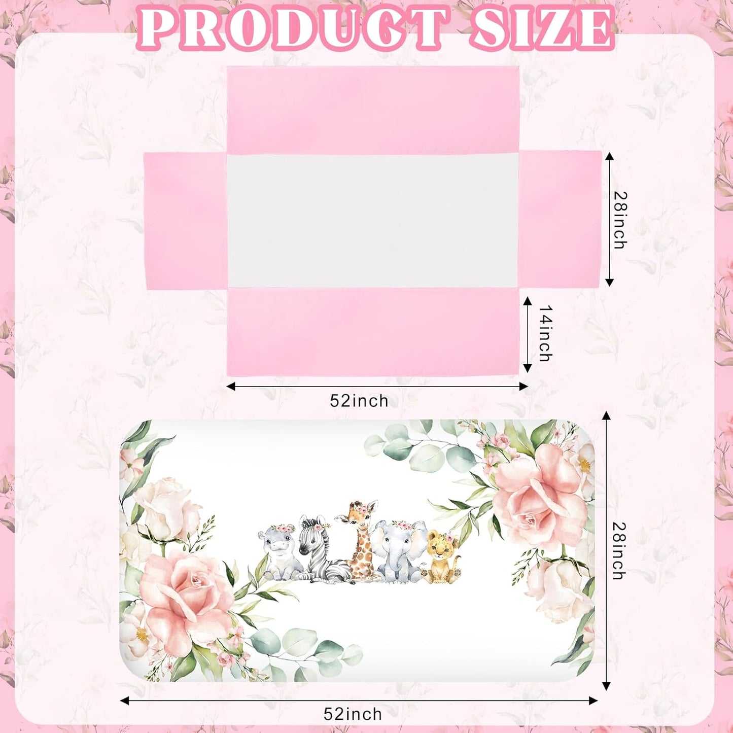 3 Pcs Baby Crib Bedding Set Safari Animals Dinosaurs Bear Woodland Animals Jungle Crib Set Includes Quilt, Fitted Sheet, Skirt for Baby Boy Girl(Pink,Safari)