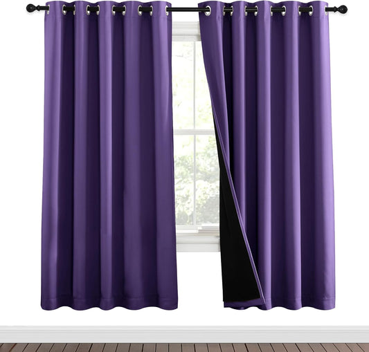 NICETOWN Lilac Purple Full Shade Curtain Panels, Pair of Energy Smart & Noise Blocking Out Blackout Drapes for Dining Room Window, Thermal Insulated Guest Room Lined Window Dressing(62 x 72 inch)