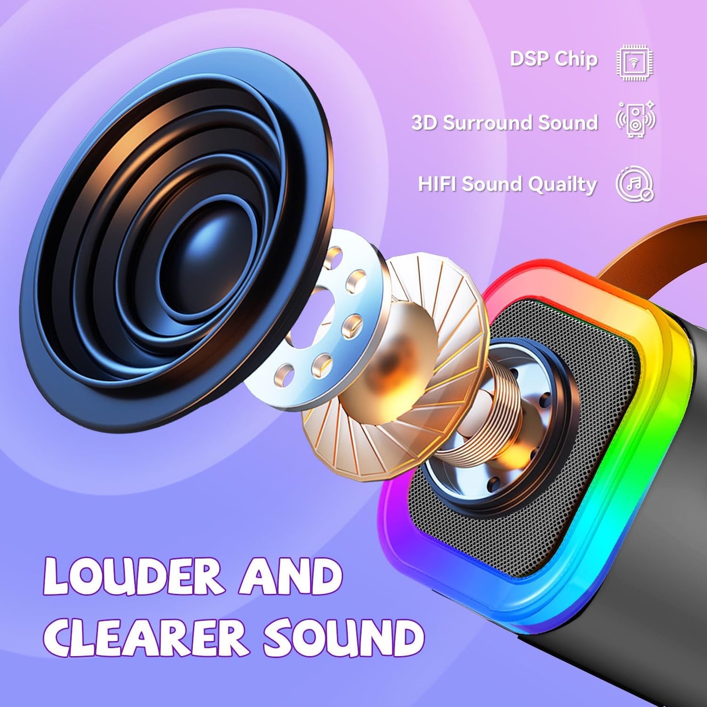 【2025 Newest】 Mini Karaoke Machine for Kids Girls & Boys - Portable Bluetooth Speaker with 2 Wireless Microphones - Kids Birthday Gifts for Ages 4-10 - Kids' Instrument Accessories - Space Gray