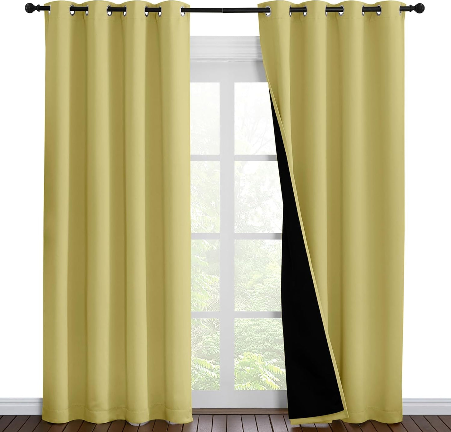 NICETOWN Paler Yellow Full Shade Curtain Panels, Pair of Energy Smart & Noise Blocking Out Blackout Drapes for Dining Room Window, Thermal Insulated Guest Room Lined Window Dressing, 55 x 86 inch