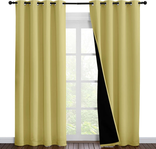 NICETOWN Paler Yellow Full Shade Curtain Panels, Pair of Energy Smart & Noise Blocking Out Blackout Drapes for Dining Room Window, Thermal Insulated Guest Room Lined Window Dressing, 55 x 86 inch