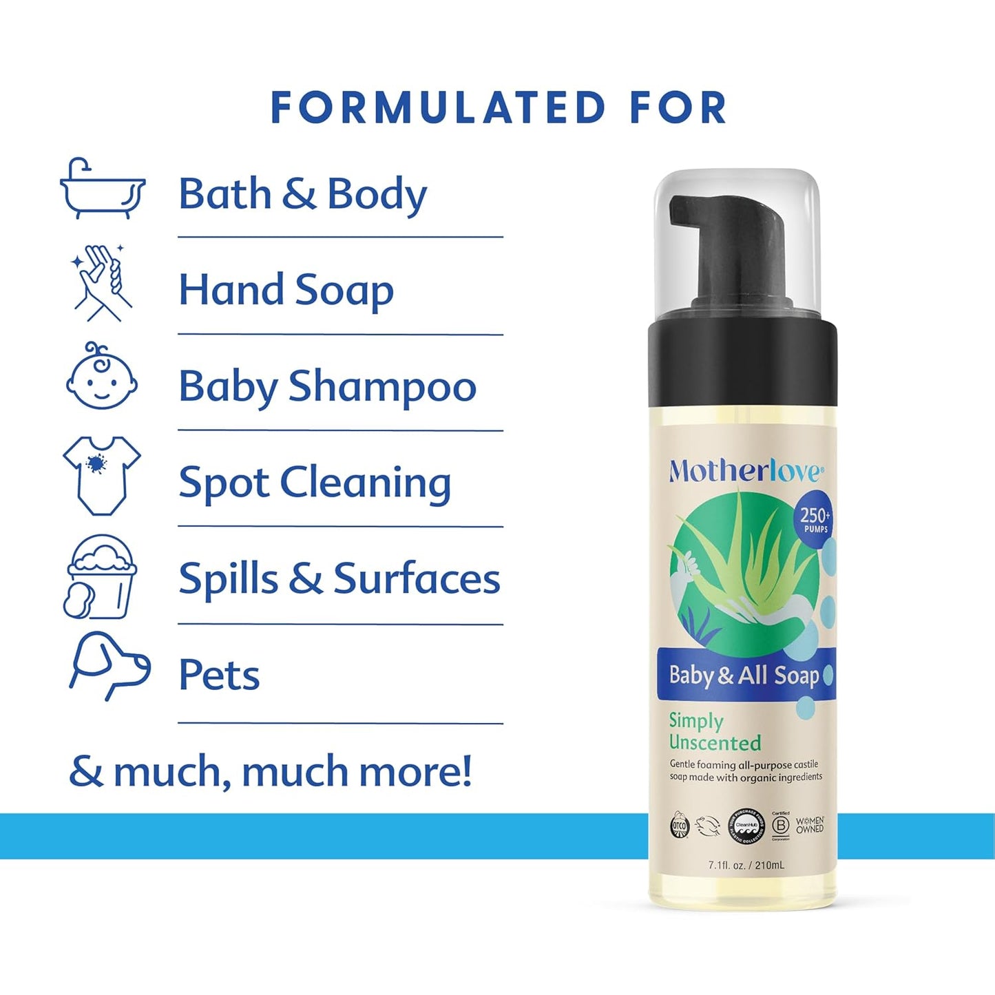 Motherlove Baby & All Soap (2 pack, 7.1 oz) Gentle Foaming All-Purpose Castile Soap Made with Organic Ingredients – Simply Unscented