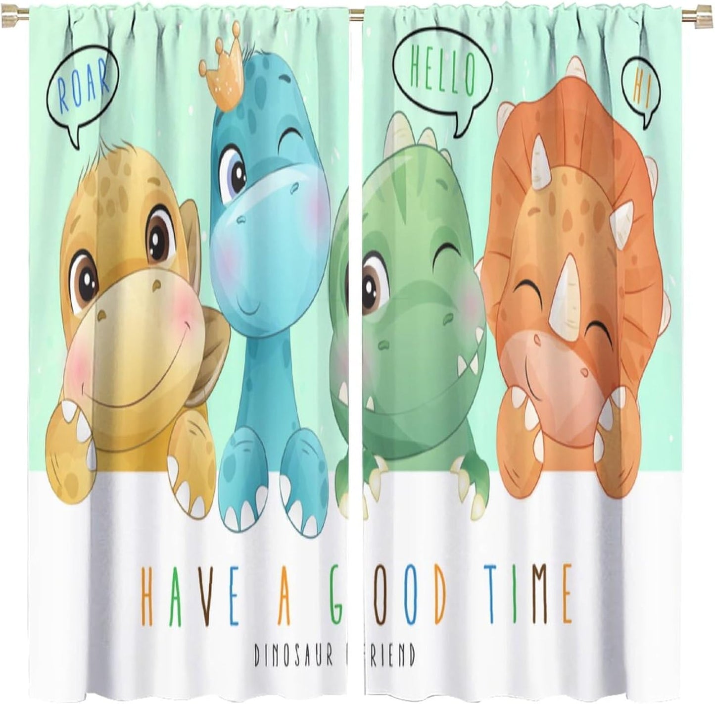 Kids Dinosaur Curtains for Boys Girls Bedroom Decor Cartoon Dino Colorful Cute Funny Animal Printed Blackout Rod Pocket Window Drapes for Baby Nursery Playroom Living Room W21xL45in 2 Panels