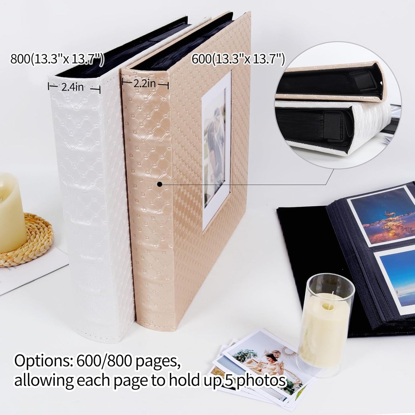 RECUTMS Photo Album 4x6 800 Pockets Photos Large Capacity Photo Album Book with Vertical and Horizontal Pockets Classic Leather Photo Book with Window Design for Baby Family Wedding Vacation(Black)