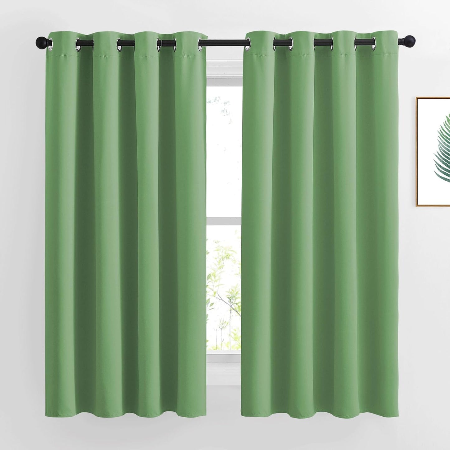 NICETOWN Forest Green Blackout Curtains for Kids Room, Grommet Energy Saving Thermal Insulated Drapes Room Darkening Window Treatments for Bedroom, 2 Panels, W46 x L63