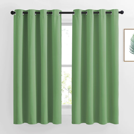 NICETOWN Forest Green Blackout Curtains for Kids Room, Grommet Energy Saving Thermal Insulated Drapes Room Darkening Window Treatments for Bedroom, 2 Panels, W46 x L63