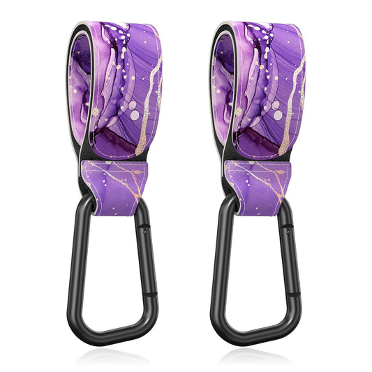 Baby Stroller Hooks for Hanging Bags, Universal Stroller Clips Accessories, Mommy Hook for Diaper Bag, Shopping Cart, Purse, Backpack - 2 Pack, Purple Marble