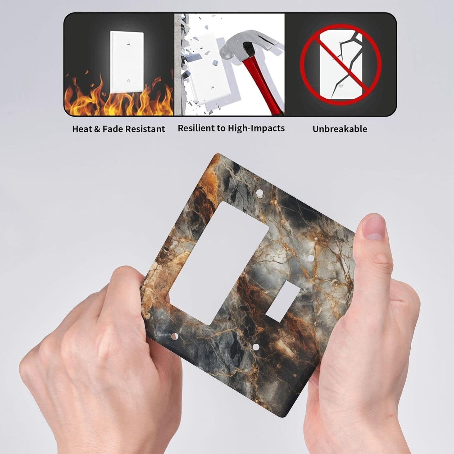 Brown Marble Granite Golden Lines Print Outlet Covers 1 Toggle 1 Rocker Combination Decorative Wall Plate Electrical Switch Plates Light Switch Cover Plate for Bathroom Kitchen Decor