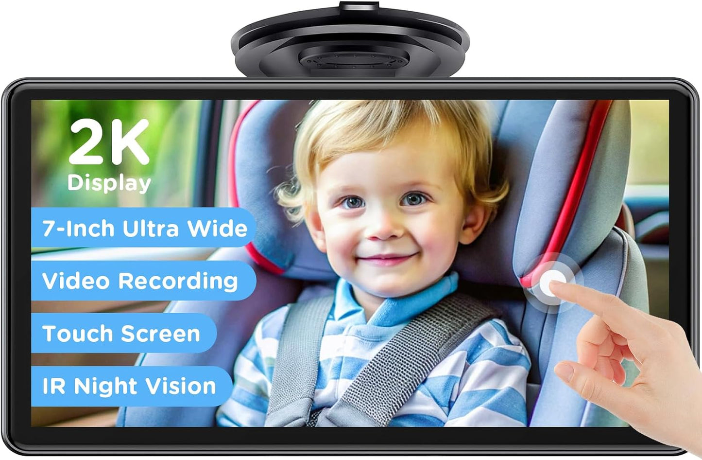 Baby Car Monitor for Backseat, 7" Touchscreen Camera Baby Camera with USB Plug and Play Easy Setup, 150° Wide Angle, Night Vision, Flexible 360 Rotation